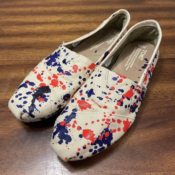Paint Splatter TOMS Canvas Slip-On Shoes Size 7.5 Women’s - Picture 1 of 8